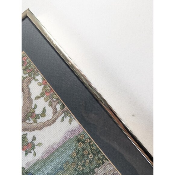 Vintage cross stitch wall art peacock in apple tree framed and behind glass, - Picture 10 of 10